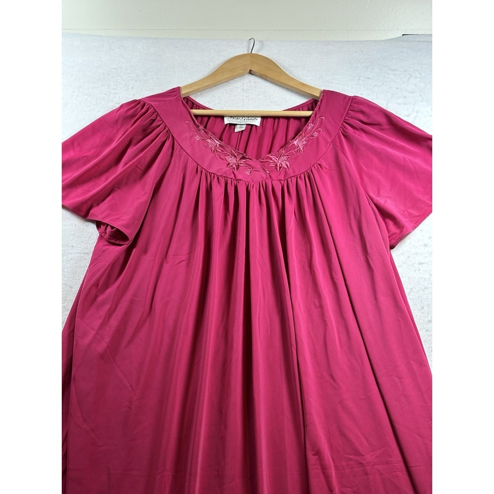 Miss Elaine Classics Flutter Sleeve Embroidered Nylon Nightgown 2X Pink - Picture 4 of 8